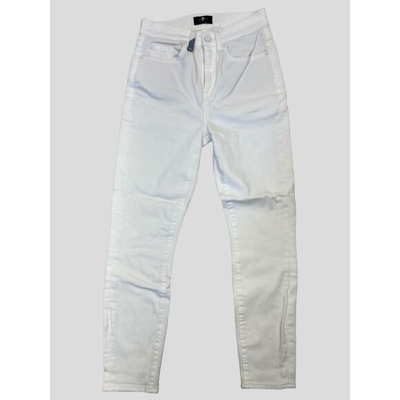 Seven for All Mankind Jeans High Waist Ankle Skinny White w/ Denim Patch Pocket - Picture 2 of 16